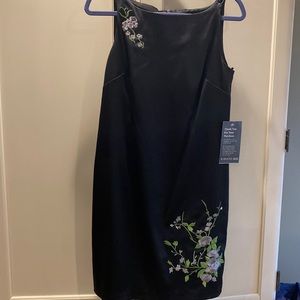 Black Satin Mini Dress. Vintage 90s Dress. Size 10 Petite